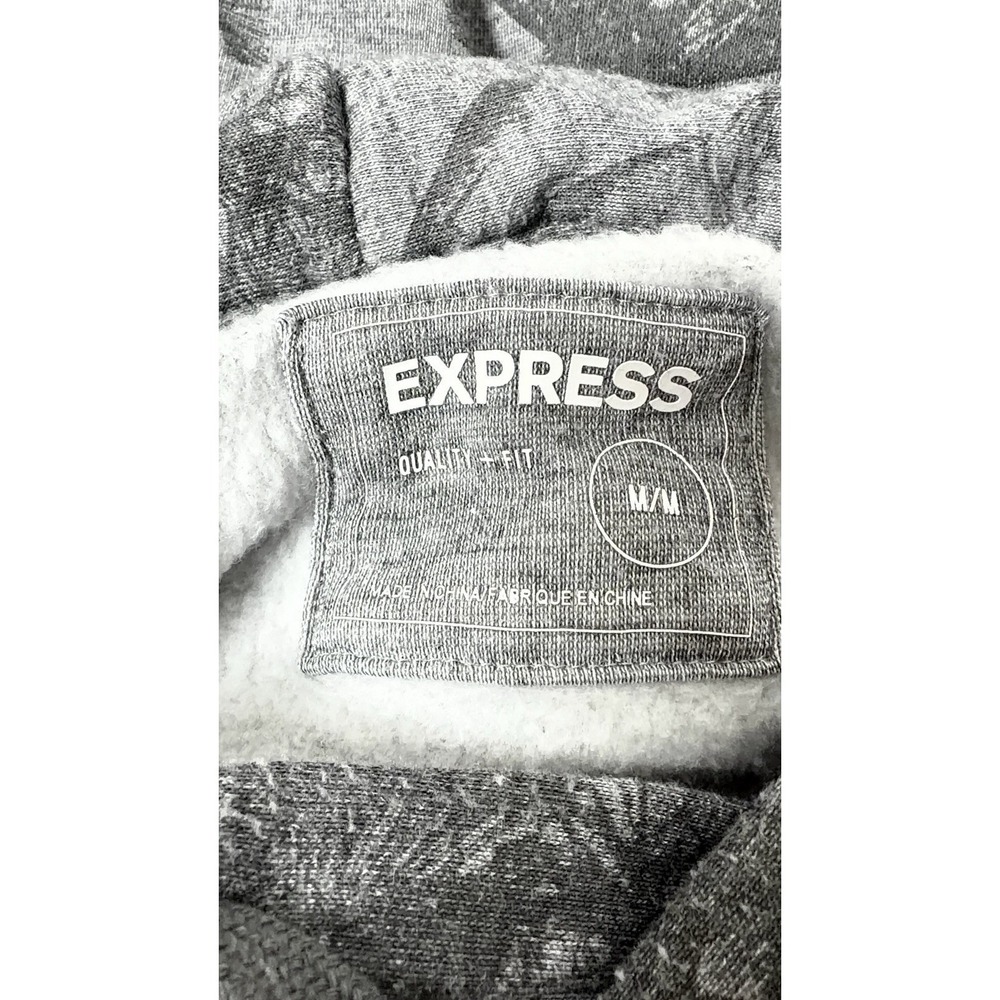 Express Hoodie Pullover Sweatshirt Mens M Grey Palm Tree Print - Picture 3 of 5